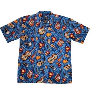 Ferruche Made in Korea Vintage‎ Hawaiian Shirt Music Print Guitars Drums Medium